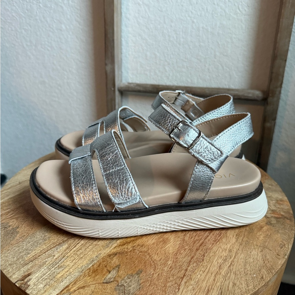 Vionic Solana Silver Leather Platform Sandals Sz:… - image 6